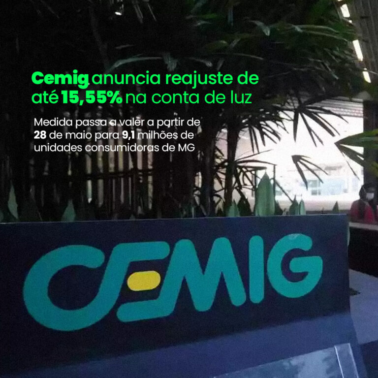 Cemig anuncia reajuste de até 15,55% na conta de luz