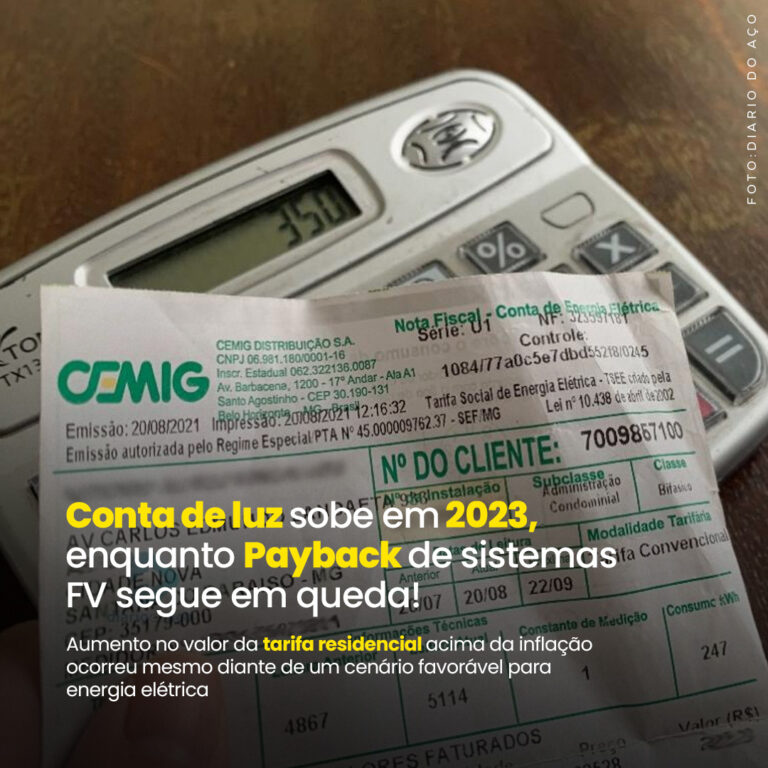 Conta de luz sobe em 2023, enquanto Payback de sistemas FV segue em queda!